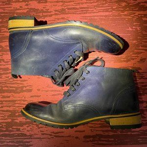 Alba Dark Blue Leather Ankle Lace Up Boots Size 36